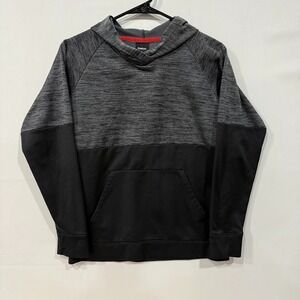 Reebok Pullover Hoodie Men's L Gray‎ Black Colorblock Fleece Lined